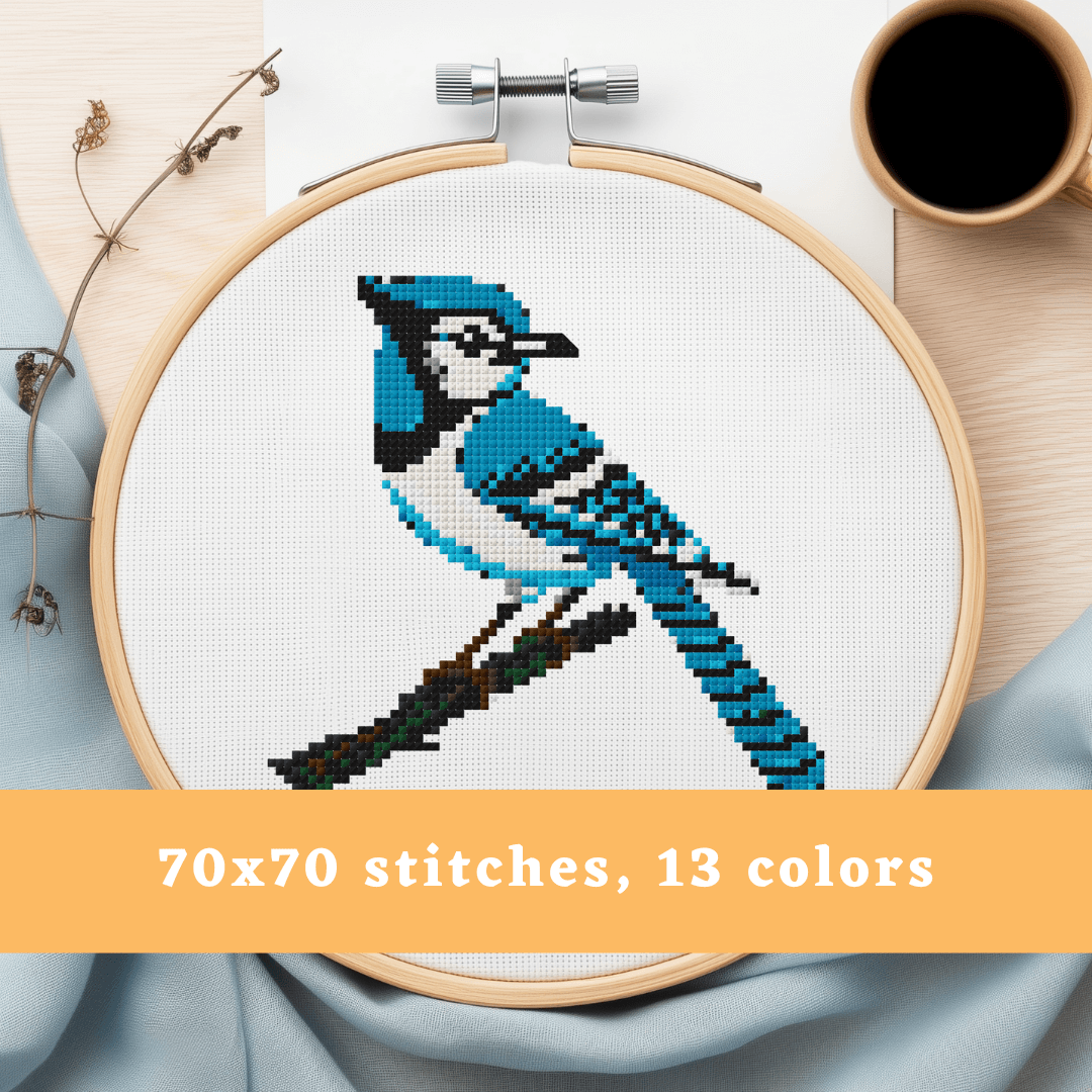 Blue Jay Modern Retro Cross Stitch Pattern