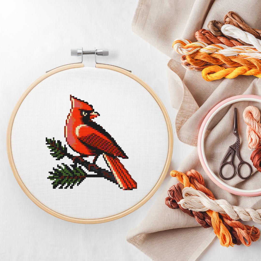 Cardinal Modern Retro Cross Stitch Pattern