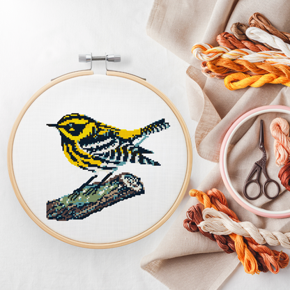 Townsends Warbler Modern Retro Cross Stitch Pattern