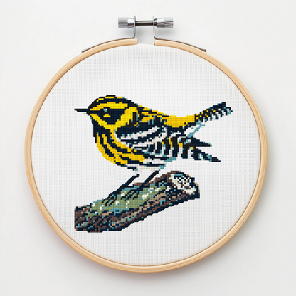 Townsends Warbler Modern Retro Cross Stitch Pattern