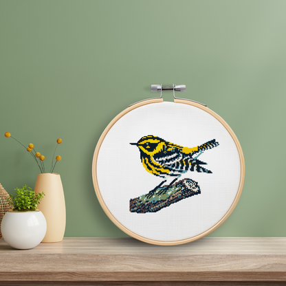 Townsends Warbler Modern Retro Cross Stitch Pattern