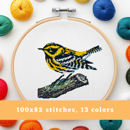 Townsends Warbler Modern Retro Cross Stitch Pattern