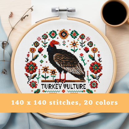 Turkey Vulture Vintage Style Cross Stitch Pattern