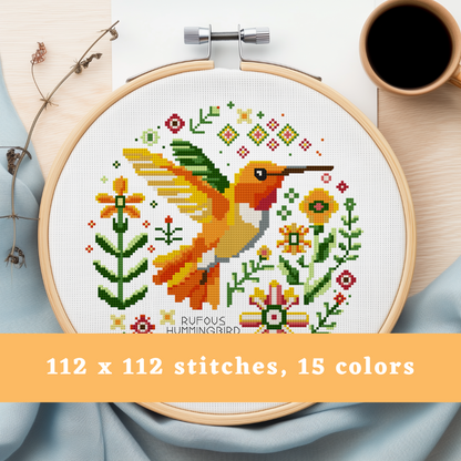 Rufous Hummingbird Vintage Style Cross Stitch Pattern