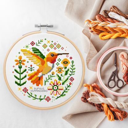 Rufous Hummingbird Vintage Style Cross Stitch Pattern