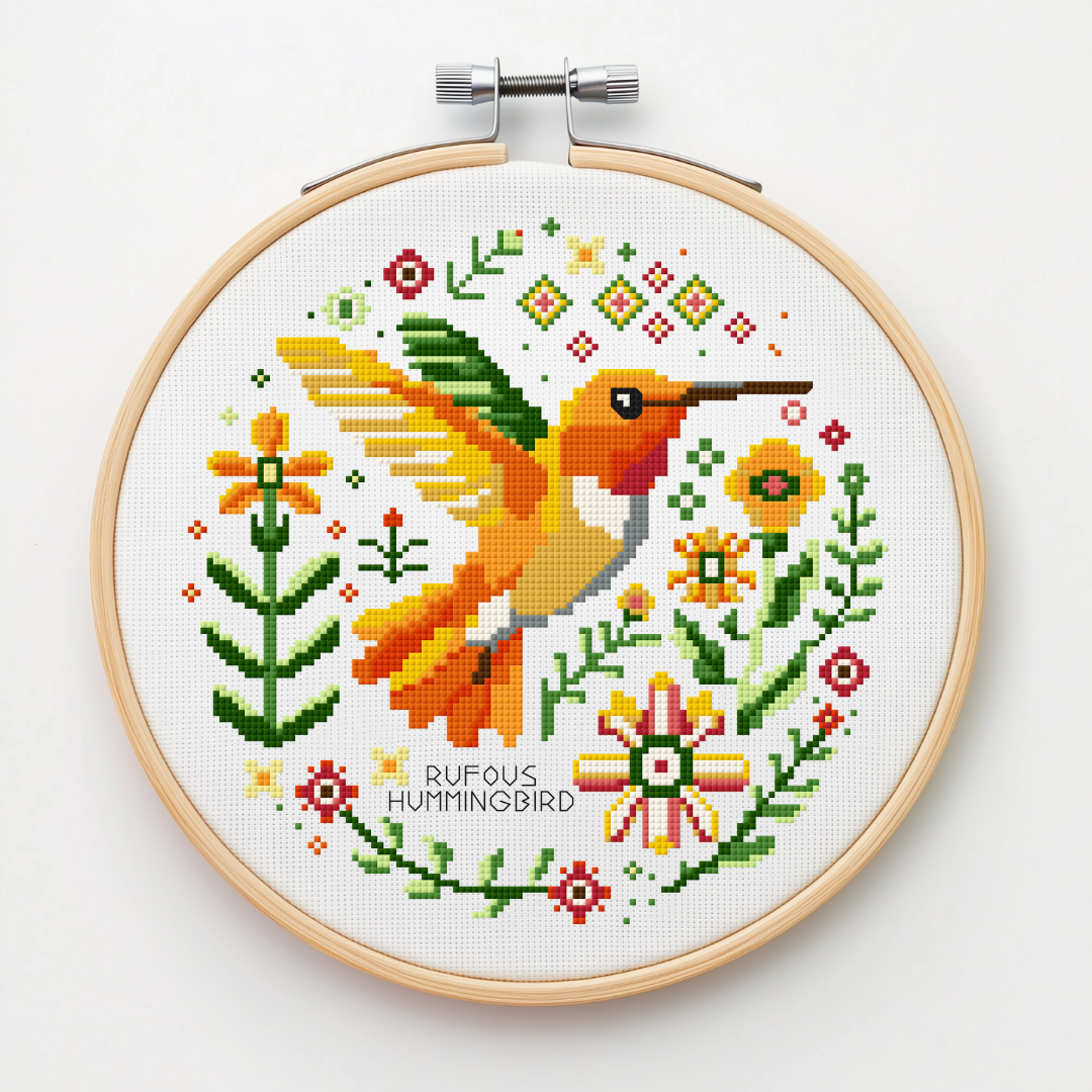 Rufous Hummingbird Vintage Style Cross Stitch Pattern