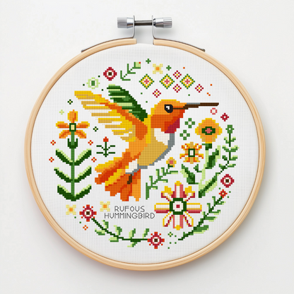 Rufous Hummingbird Vintage Style Cross Stitch Pattern