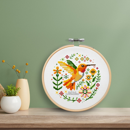 Rufous Hummingbird Vintage Style Cross Stitch Pattern