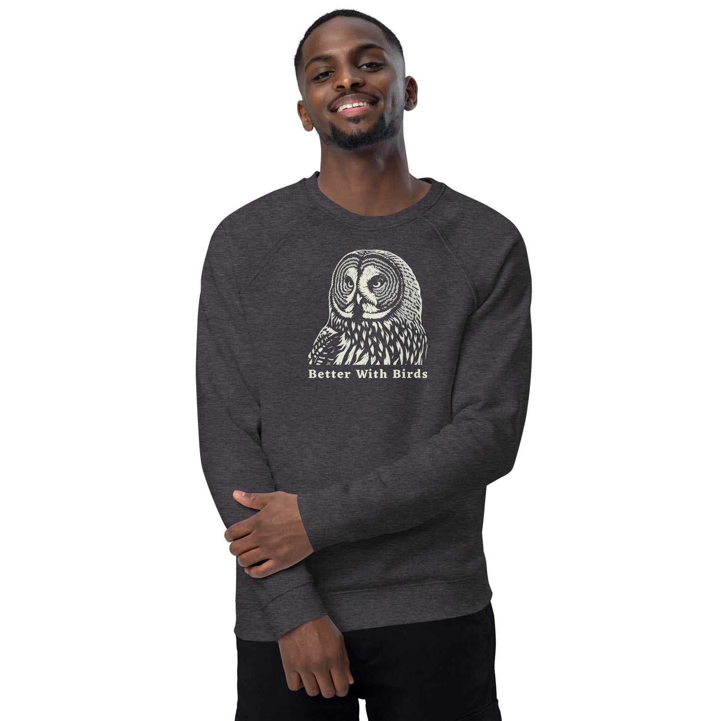 Great Gray Owl Unisex Organic Raglan Sweatshirt
