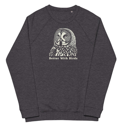 Great Gray Owl Unisex Organic Raglan Sweatshirt