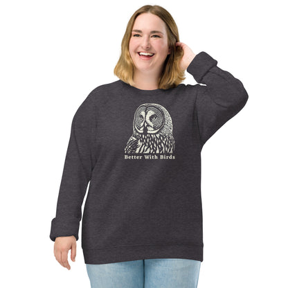 Great Gray Owl Unisex Organic Raglan Sweatshirt