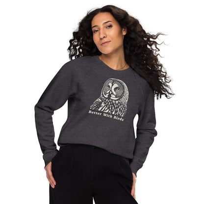 Great Gray Owl Unisex Organic Raglan Sweatshirt